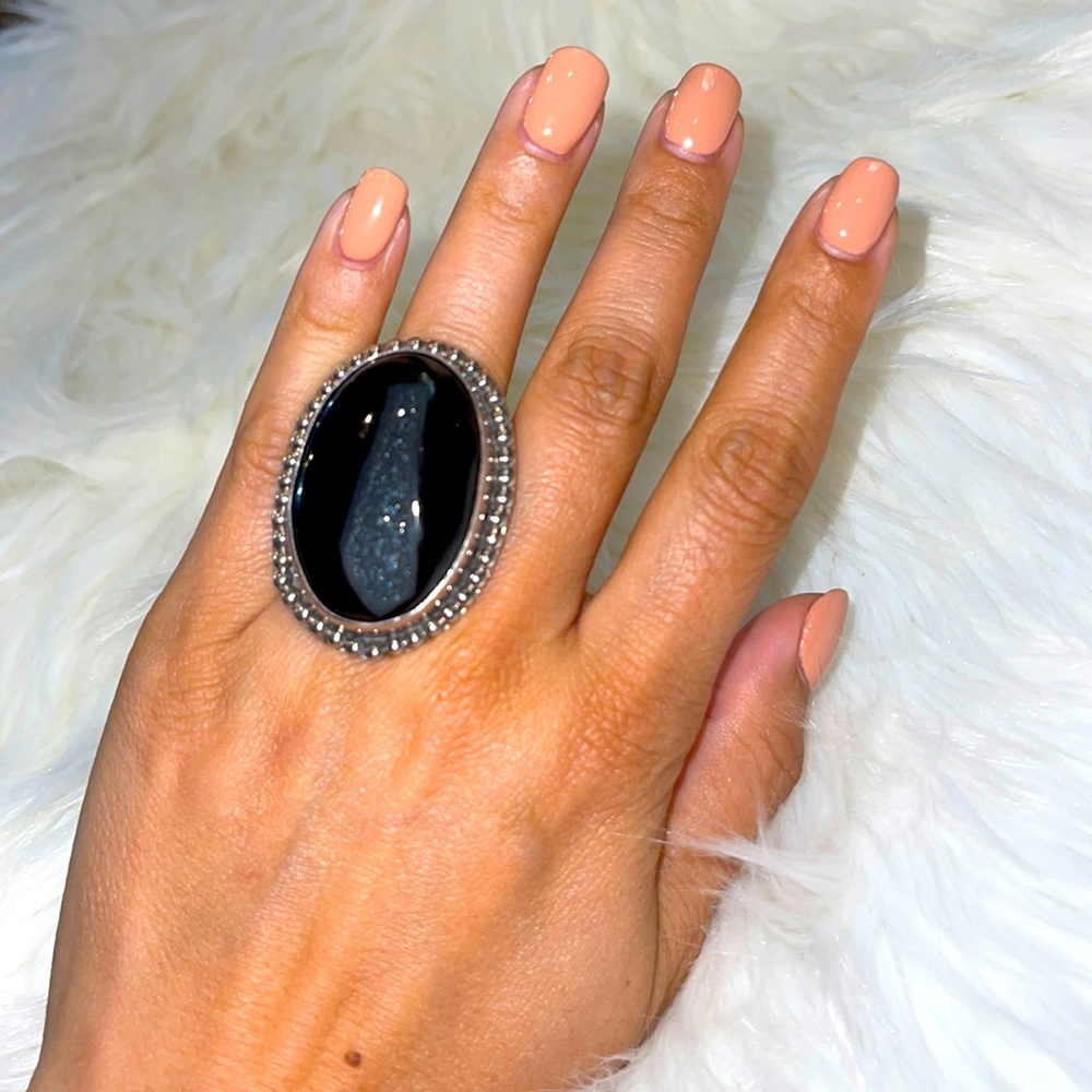 Sterling silver black rock ring